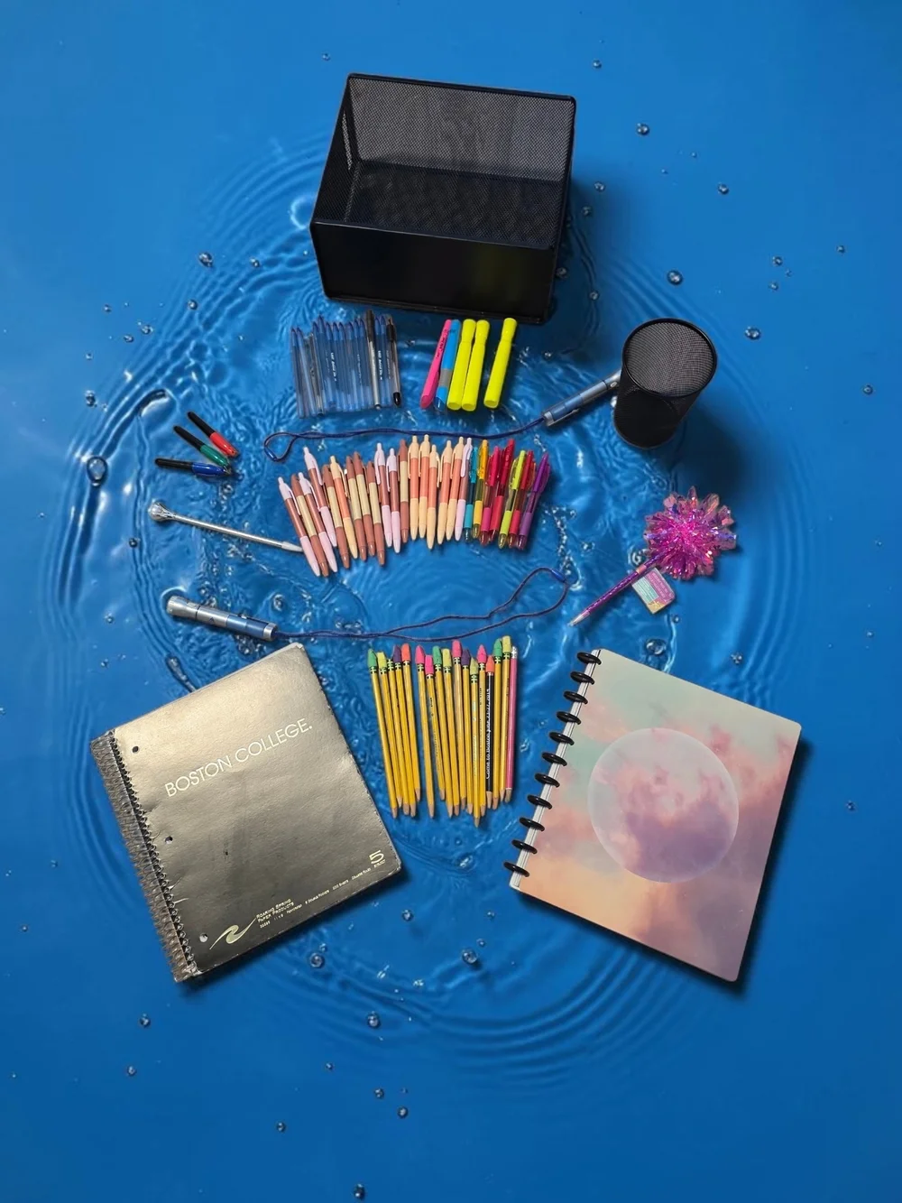 Boston College Black Spiral Notebook + Pastel Moon Notebook and Colorful Pencils